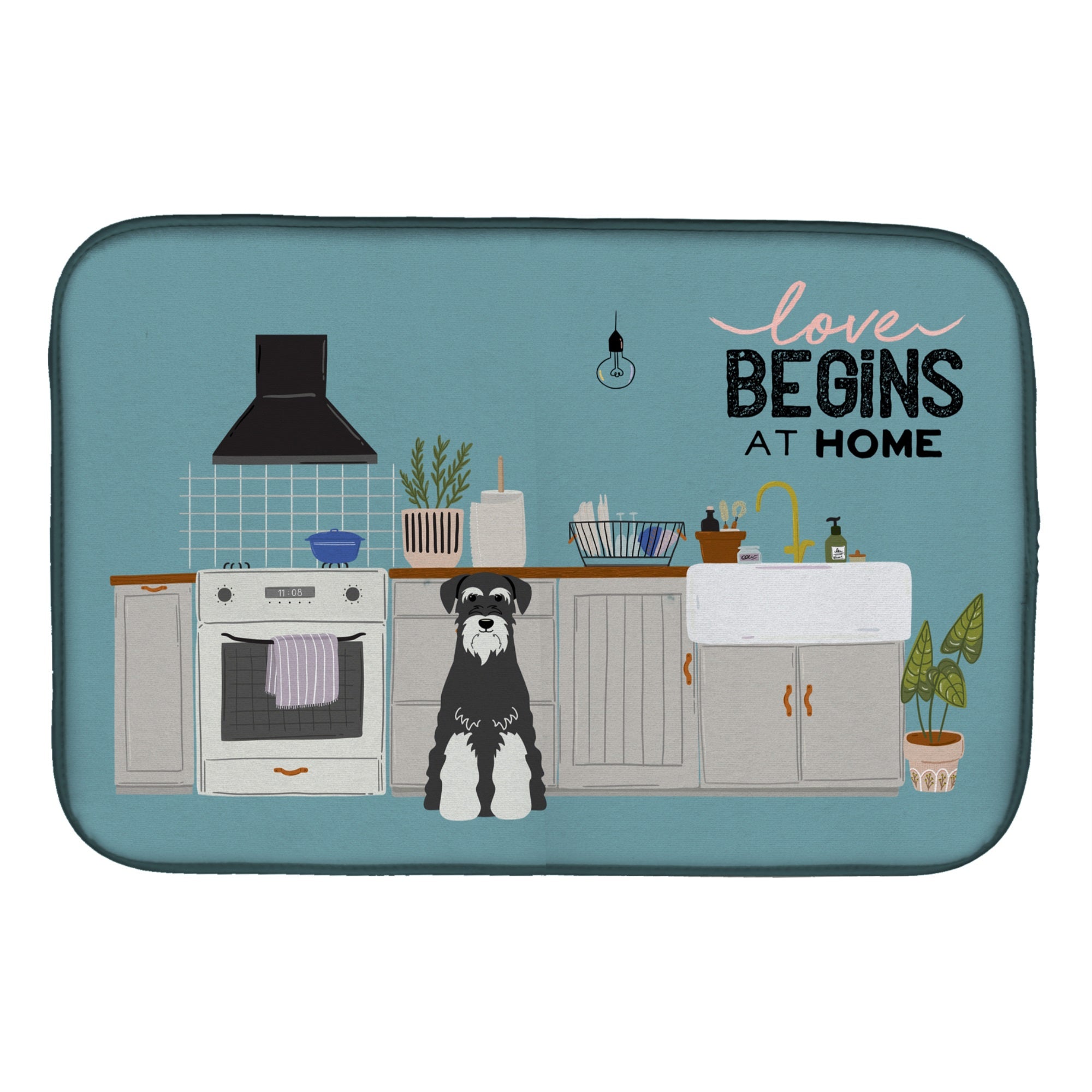 Salt And Pepper Standard Schnauzer Kitchen Scene Dish Drying Mat